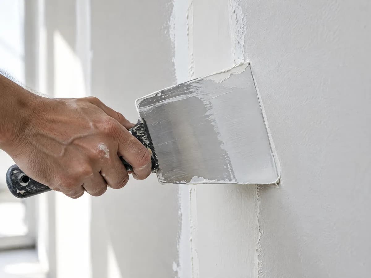 Eine Fuge wird mit dem Spachtel glatt gezogen